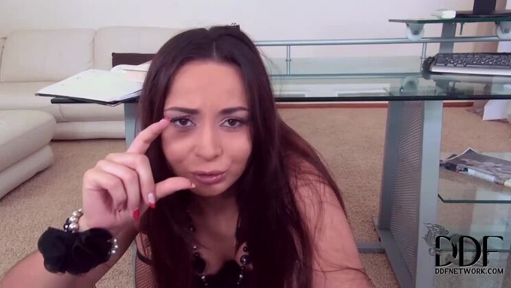 Miracle Mouth of Brunette Aurelly Rebel in Stockings