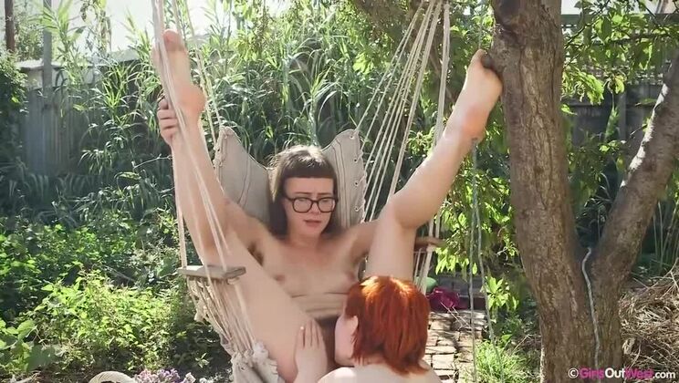 Garden Lesbian Party with Hairy Girls