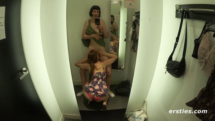 Lesbian Doggystyle: Brunette & Blonde Exhibitionists