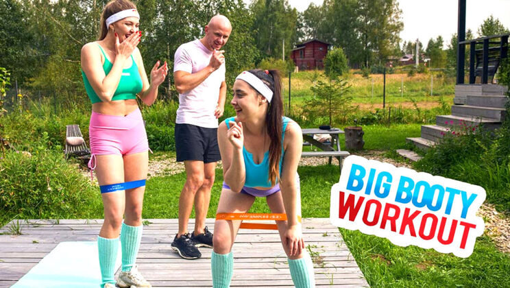 Shaved Teen with Big Booty Workout Masturbation