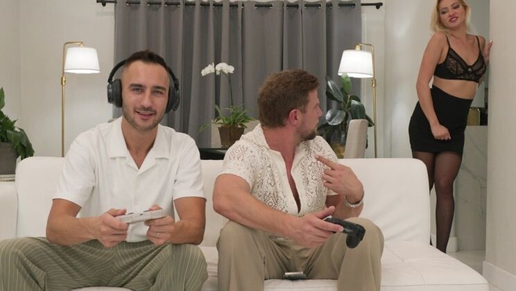 Double Penetration Fun with Nympho Blonde and Hung Neighbors