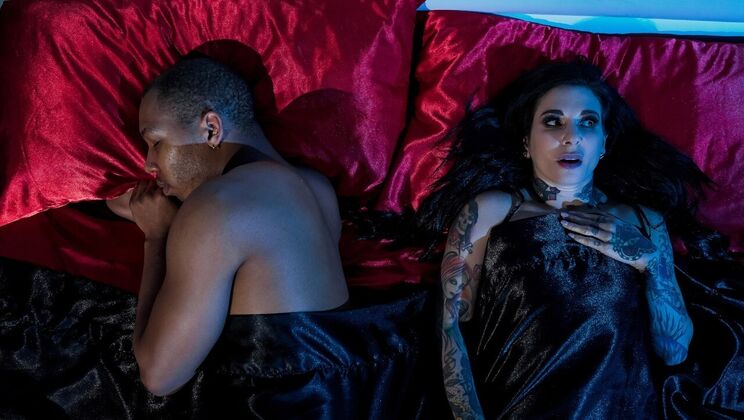 Reverse cowgirl ride with brunette in high heels