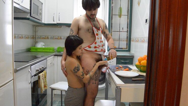 Hairy Brunette Xochipilli — Kitchen Food Play Handjob