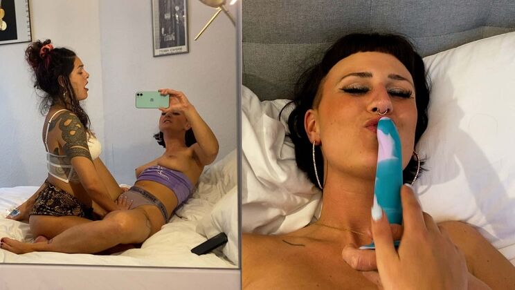 Purple Perfection: Long Hair Brunette Lovers Finger in Bed