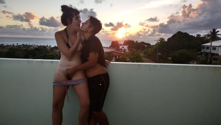 Ari & Sofi Naked on Balcony: Rubbing and Moaning