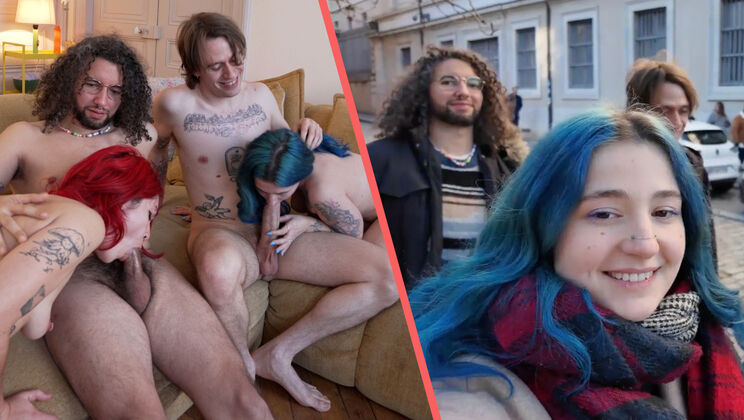 Redhead Sofi and Curly Khalamité in a Hairy Pussy Licking and Foursome Adventure