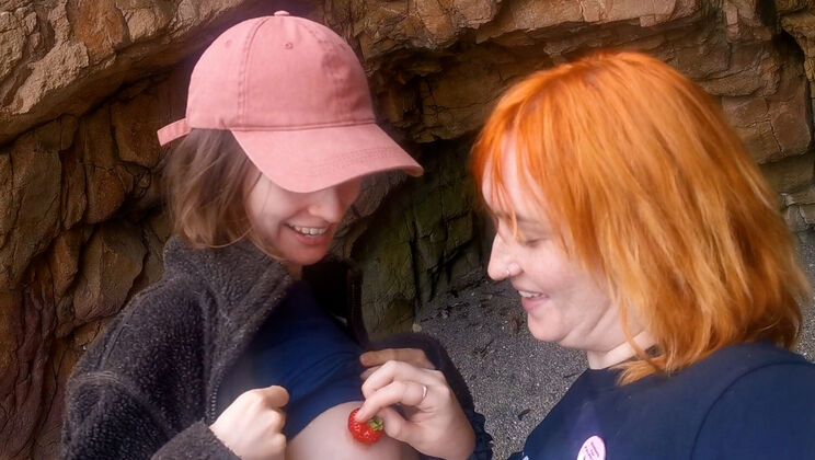Effy & Grainne: Nipple Play and Strawberry Spit at the Beach